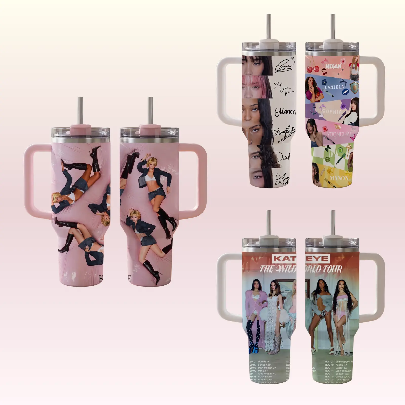 KATSEYE 40oz 30oz 20oz Tumbler With Handle, Pop Girl Group Fan Insulated Stainless Steel Travel Cup With Straw