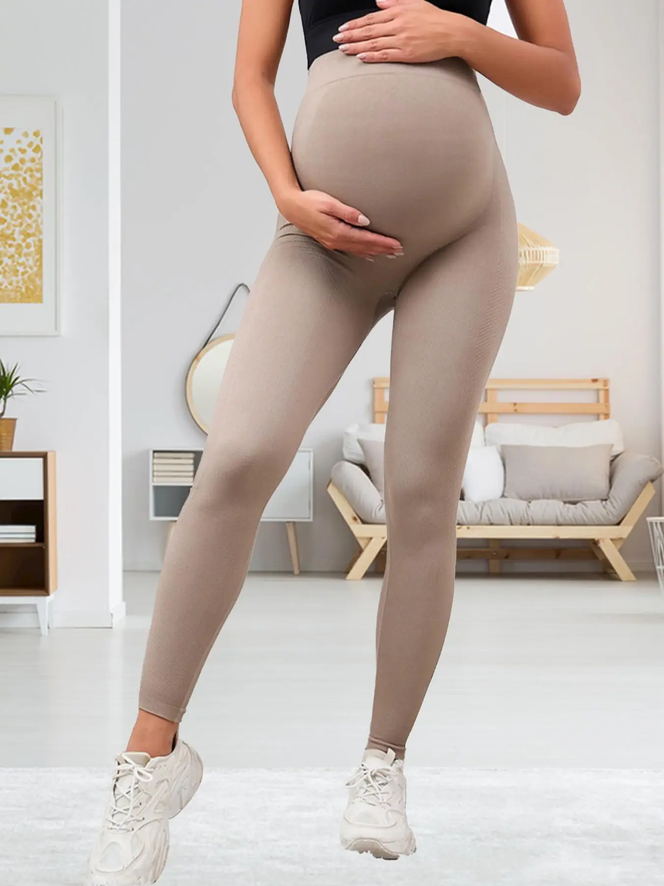 Women's Solid High Waist Leggings, Casual Soft Comfort Breathable Elastic Waist Skinny Pants for Pregnancy, Maternity Bottoms for Daily Wear, Maternit