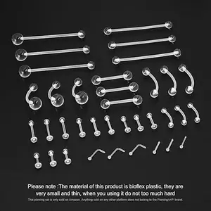 36pcs Clear Piercing Retainers Bioflex Plastic Jewelry for Nipple Tongue Nose Septum Eyebrow Belly Earrings Tragus Helix Cartilage Industrial Lip Labret Rings Studs For Surgery Mri