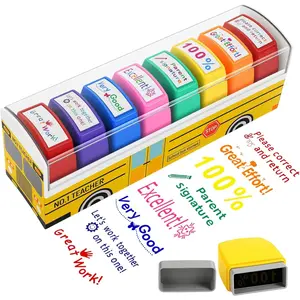 Self-Inking Teacher Stamps for Grading Classroom 8pcs Motivation Great Job Parent Signature Stamp for Homework, New Teacher Appreciation Gifts Must Have Teacher Supplies