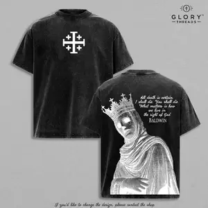 Baldwin IV The Leper King T-Shirt, Tank Top & Hoodie Washed Crusader King of Jerusalem Tee, Jerusalem Cross Medieval Christian Shirt, Vintage Washed Gothic Faith Streetwear - Jesus Apparel - Christian Outfit