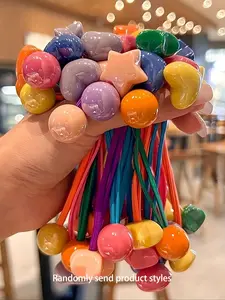 Colorful Beaded Hair Ties, Cute Star & Ball & Heart Design Hair Ties, Fashion Hair Accessories for Women & Girls, Elastic Hair Accessory