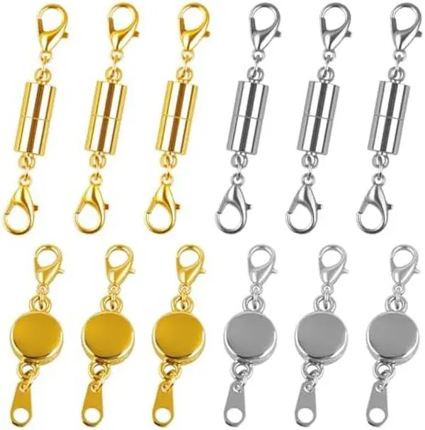 12 Pcs Magnetic Necklace Clasps and Closures, Magnetic Clasps for Necklaces with Lobster Clasp, Gold and Silver Magnetic Jewelry Clasps for Necklaces Bracelet Making