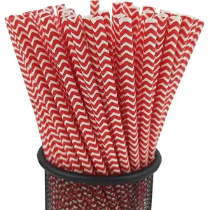 Eco-Friendly Red Paper Straws 100 Pack – Biodegradable Premium Disposable Waves Striped Drinking Straws for Cocktails, Juice, Shakes, Birthday, Baby Shower, Wedding, Party Supplies – BPA Free, 7.76” Compostable Party Straws Bulk, cocktail straws
