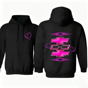 Chevrolet Girl Pink Hoodie – Chevy Bowtie Heart Graphic Sweatshirt, Vintage 90s Pullover, Retro Streetwear Outfit, Unisex Hoodie for Women and Car Enthusiasts, Trendy Gift for Classic Auto Fans