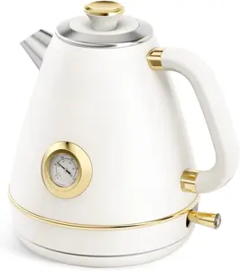 Retro Electric Kettle - 1.7 Liters / 57.5 Ounces  Kettle with , All Stainless Steel, 1200 Watts Fast Boiling, , Cordless, Automatic Shut Off -  White