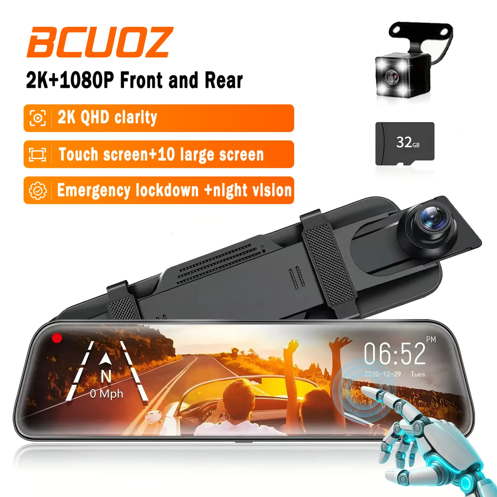 10-inch Full-Screen Touch Streaming Car Driving Recorder, 1080P Full HD Dual-lens Car Dashcam, Gravity Sensor Driving Recorder With Loop Recording Function