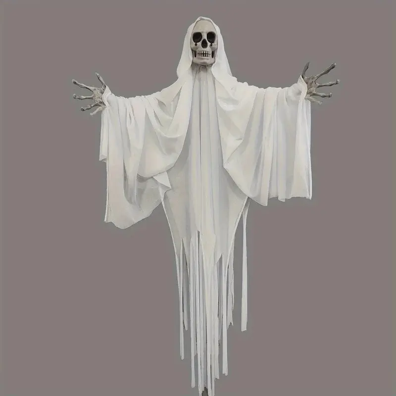 Large Classic Horror Ghost Doll Hanging Pendant - Fabric-Plastic Spooky Skeleton Decor for Halloween Outdoor Use, Haunted House Festive Decorations