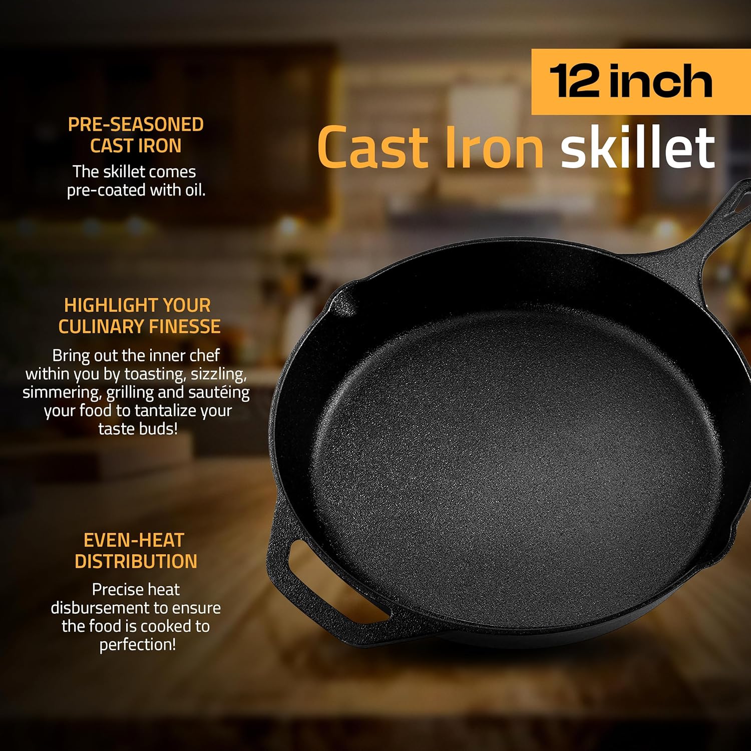 Utopia Kitchen Pre-Seasoned Cast Iron Pan 12” – Heavy Duty Frying Skillet, Multipurpose