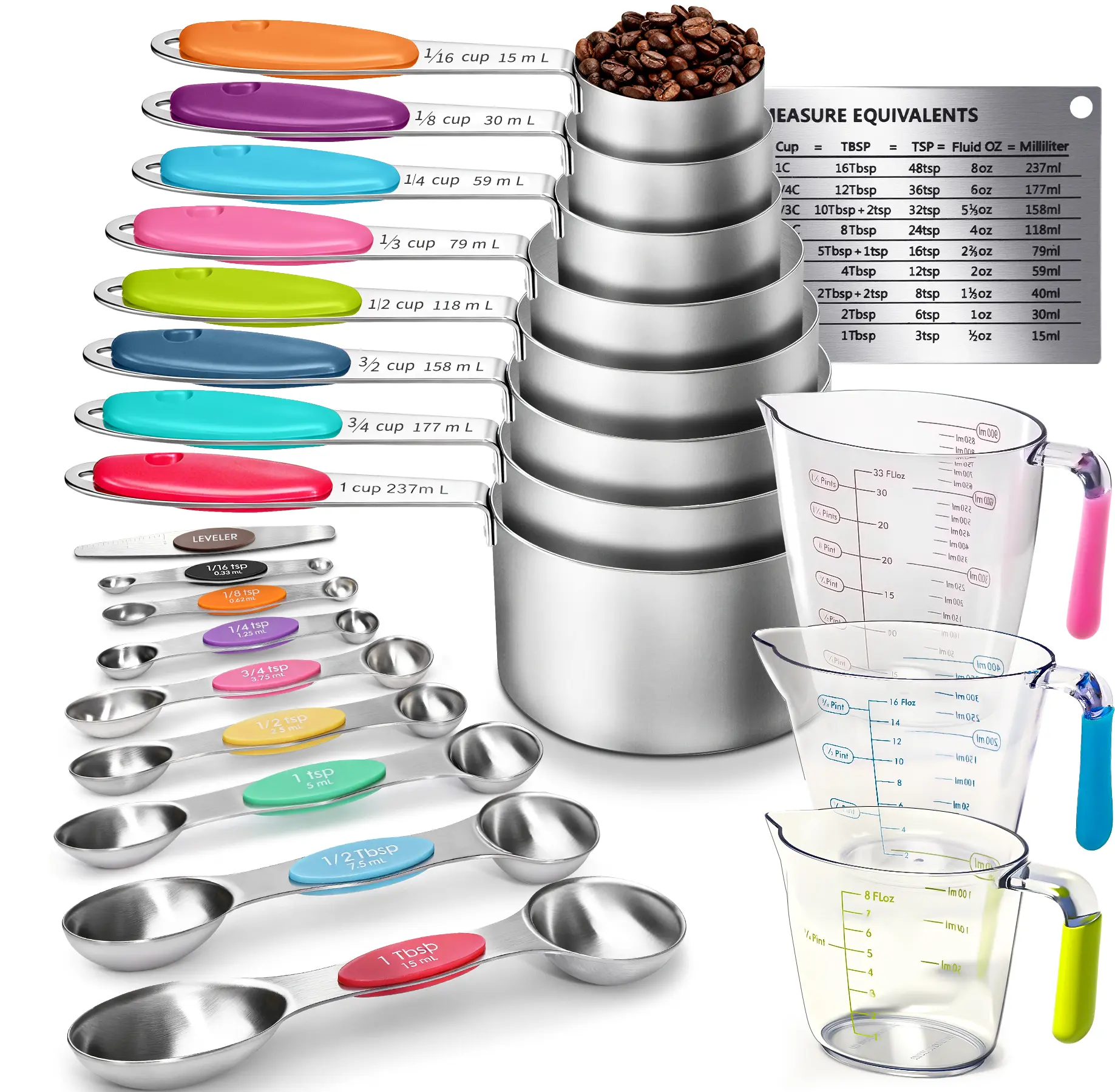 21PCS Stainless Steel Measuring Cups & Magnetic Spoons Set for Cooking Baking Precision Measurements 11 Cups 9 Spoons