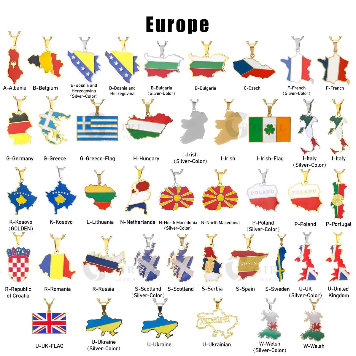 GGIRL Trendy 18K Gold Plated Stainless Steel Europe National Map Flag Pendant Necklaces for Men Women Versatile Meaningful  Fashion Jewelry for Travel Enthusiast, Suitable for Daily Summer Beach Parties Holiday Birthdays Anniversaries All-Match Occasions 