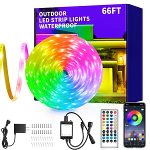 Yocrostar 66ft Outdoor LED Strip Lights Waterproof IP68 with Remote App Control Music Sync RGB Rope Lights for Bedroom Roof Pool Deck Balcony