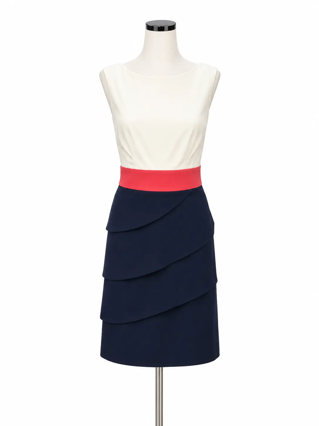 Connected Apparel Tiered Colorblock Sheath Dress Navy Coral Ivory Size 12 - ONLINE ONLY
