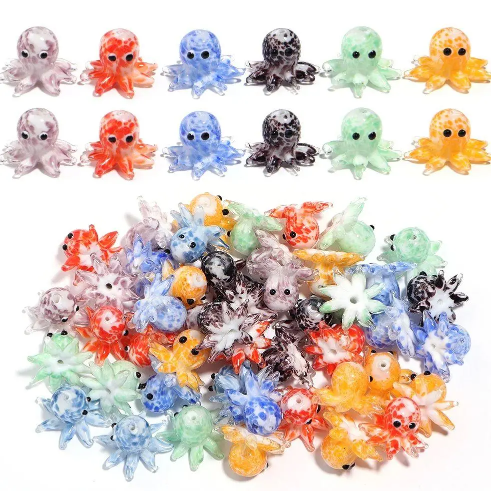 Colorful Cute Cartoon Octopus Lampwork Beads Glass Beads Ocean Jewelry Beads for Jewelry Making  DIY Bracele