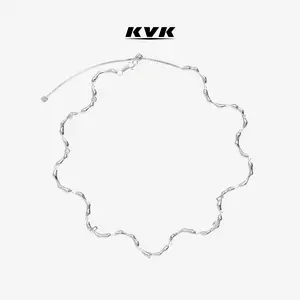 KVK  Cloud Series Layered Choker Necklace – White Gold Plated, Size L
