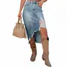 Asvivid Western Asymmetrical Ripped Denim Midi Skirt with Pocket Women High‑low Distressed Irregular Raw Frayed Hem Casual Destroyed Cowgirl Jean Skirts Bottoms Clothes for Back To School Fashion Fall Pick