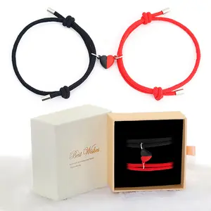 Matching Couple and Friendship Bracelet Set - Unisex Heart Design Casual Style Romantic & Supportive Gift for Girlfriends Red & Black Cord Bracelets