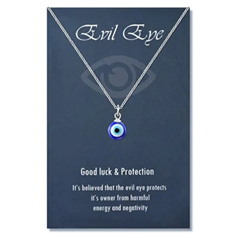 September Laurel  Turkish Blue Evil Eye Necklace Crystal Glass Lucky Eye Pendant Necklace Stainless Steel Clavicle Chain Choker Lady Charm Jewelry