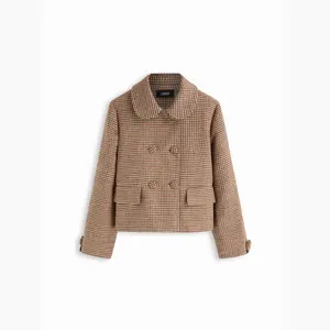 Cider Peter Pan Collar Houndstooth Oversized Blazer With Matching Button