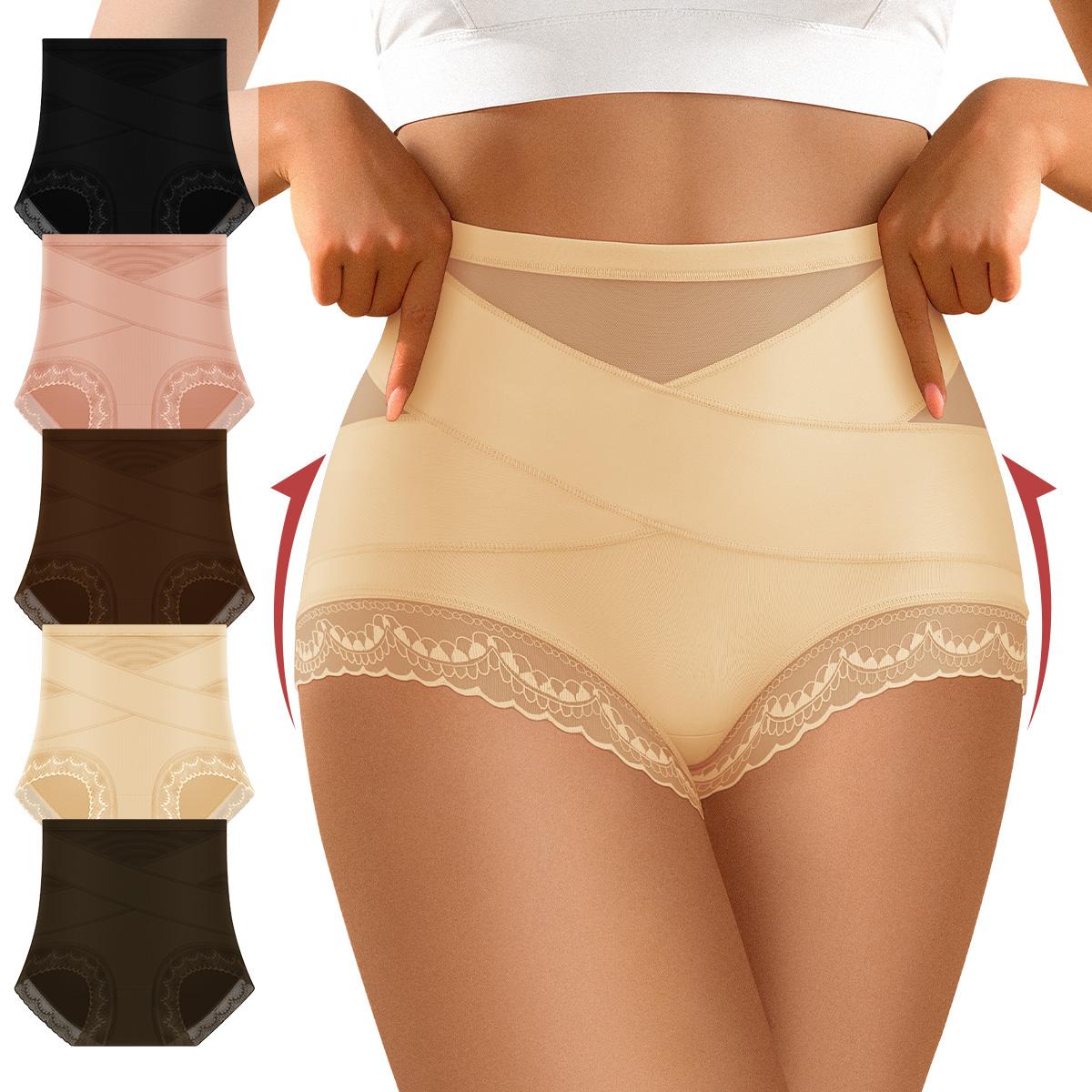 Morelect 5/8 Pack Women‘s High Waist Panties, Cross-Front Design & Side Lace Briefs, Lightweight Breathable Everyday Underwear, All Season Comfort Undies