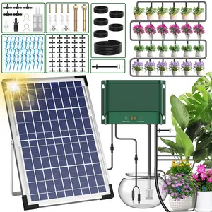AnseTo Solar Irrigation System 10W Watering for Garden Plant Greenhouse,2025 Latest Model Drip Kit DIY Automatic with 30 Drippers/Auto Alarm Mode