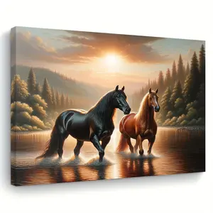 1pcs canvas painting with wood frame, ready to hang, horse canvas art print, wood frame wall decor, suitable for living room, bedroom, kitchen, office, school, classroom, holiday gift for her/him, artistic home and office decoration