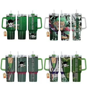 O-P Zoro Tumbler Anime Fan Bow Cup with Handle Manga Lover Insulated Travel Mug Gift For Her