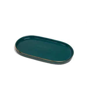 Ceramic Jewelry Dish Tray, Perfume Vanity Tray, 7x4 Decorative Catch All Trays Bowl for Trinket Key Ring, Small Bathroom Counter Tray, Soap Tray for Kitchen Sink