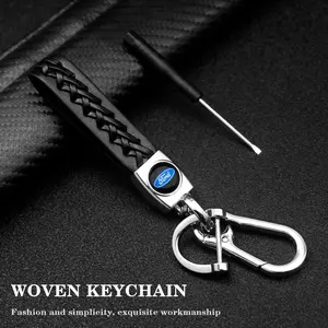 Ford Car Woven Leather Keychain, Comfortable Grip, Handmade, Tool Included, Anti-Loss Luxurious Key Holder, Durable, Unisex, High-End Car Accessory