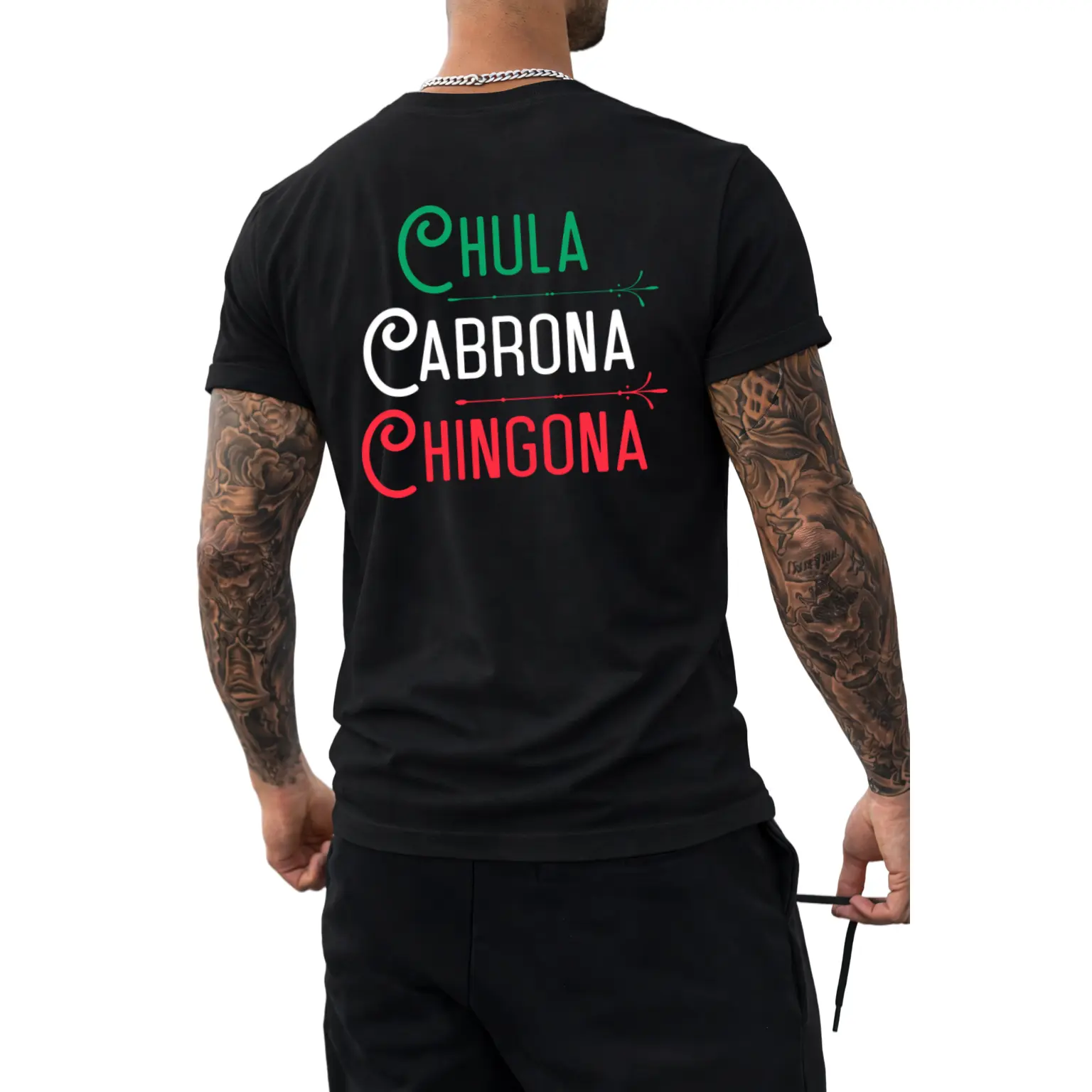 Men's Cotton T Shirt with Chingona Graphic Print - Casual Streetwear Short Sleeve, Latino Cultural Tee, Personalized, Shortsleeve, Casual Wear