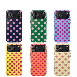 Polka Dot Phone Case, Minimal Colorful Tough Case Soft Girl Y2K Aesthetic Cover for iPhone