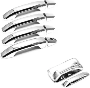 Sizver Triple Chrome Door Handle+Tailgate Covers for 2014-2018 Silverado GMC Sierra CrewCab with Camera Hole