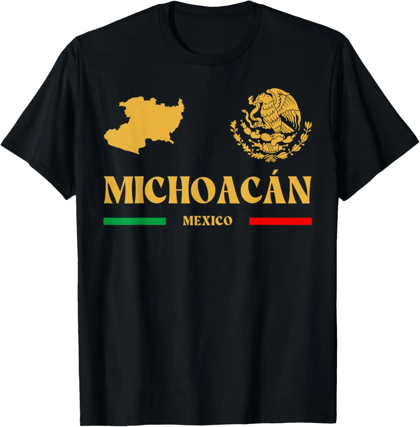 Michoacan Mexico with Mexican Emblem, Michoacan Summer Casual Shortsleeve Cotton T-Shirt