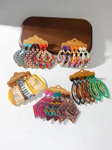 Boho Style Ethnic Pattern Dangle Earrings, Vintage Wooden Jewelry for Women, Trendy All-match & Exquisite Jewelry for Birthday Gift