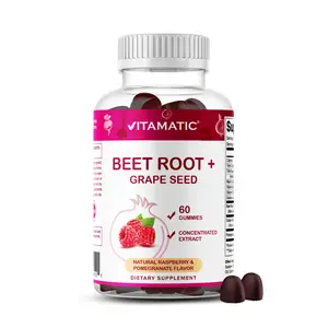 Vitamatic Beet Root Gummies with B6, B12, Grape Seed, Pomegranate & Nicotinamide – Plant-Based Extract – Vegan, Non-GMO – Botanical Supplement Gummies – 60 Count