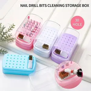 30-Slot Nail Drill Bit Organizer with Brush Holder - Manicure Tool Storage Box for Polishing Heads & Accessories