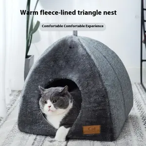 Triangle Cat Nest Closed Cat House – Warm Thick Plush Cat Tent Bed for Deep Sleep Pets