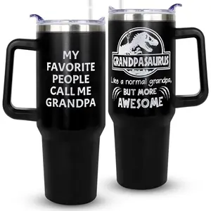 Grandpa Gift,40oz Grandpasaurus Stainless Steel Tumbler with Handle Coffee Cup Birthday Gifts for Grandpa,Great Grandfather Gift,Christmas Gifts for Grandfather,Best Grandpapa Present from Grandkids