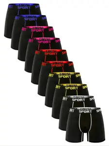 10 pcs Men's long flat cornered underwear, Boxer briefs set, Comfortable and breathable, Lightweight and soft, sporty, Suitable for home wear, Durable, Suitable for fitness boxing