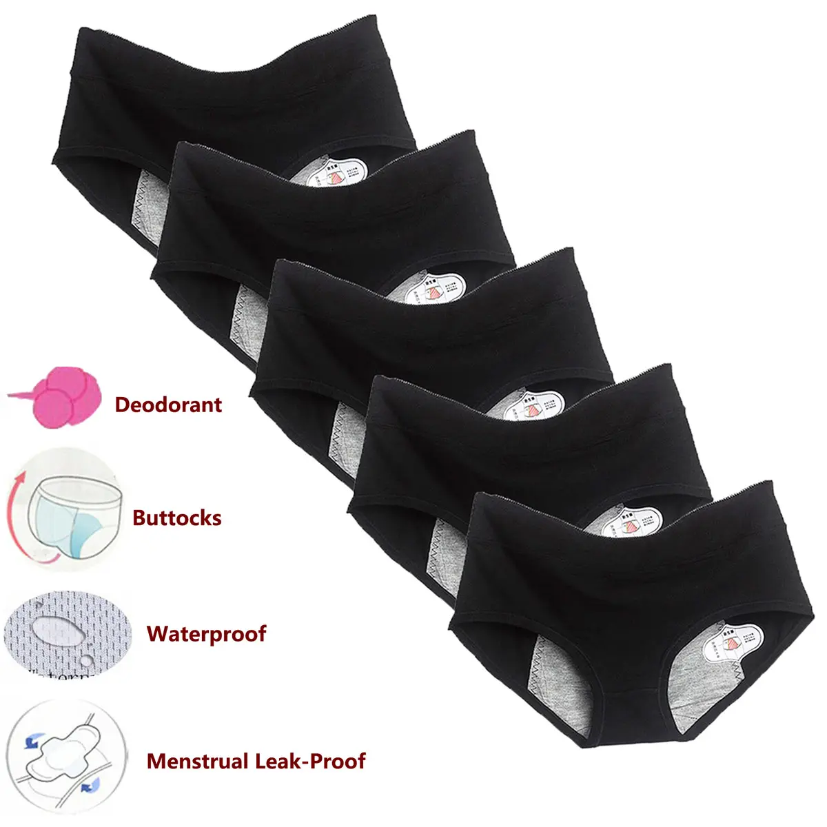 Period Underwear for Women Leak-Proof Menstrual Panties Cotton Postpartum Hipster Brief 5 Pack Period Underwear for Women Leak-Proof Menstrual Panties Cotton Postpartum Hipster Brief 5 Pack