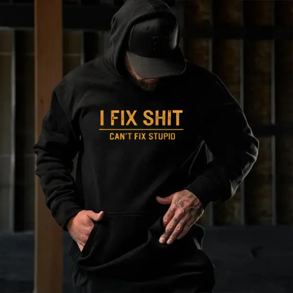 Men's Classic Traditional Menswear Graphic Sweatshirt - Small Casual Cotton Fabric Pullover with Funny "I Can't Fix Stupid" Mechanic Slogan Top
