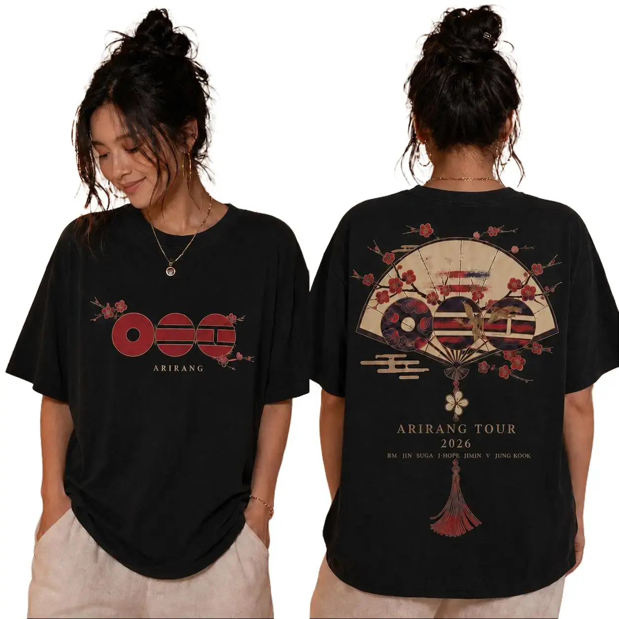 Korean Folding Fan Shirt, Cherry Blossom Graphic Tee, Kpop Tour 2026 Shirt, Kpop Concert Outfit Fan Gift