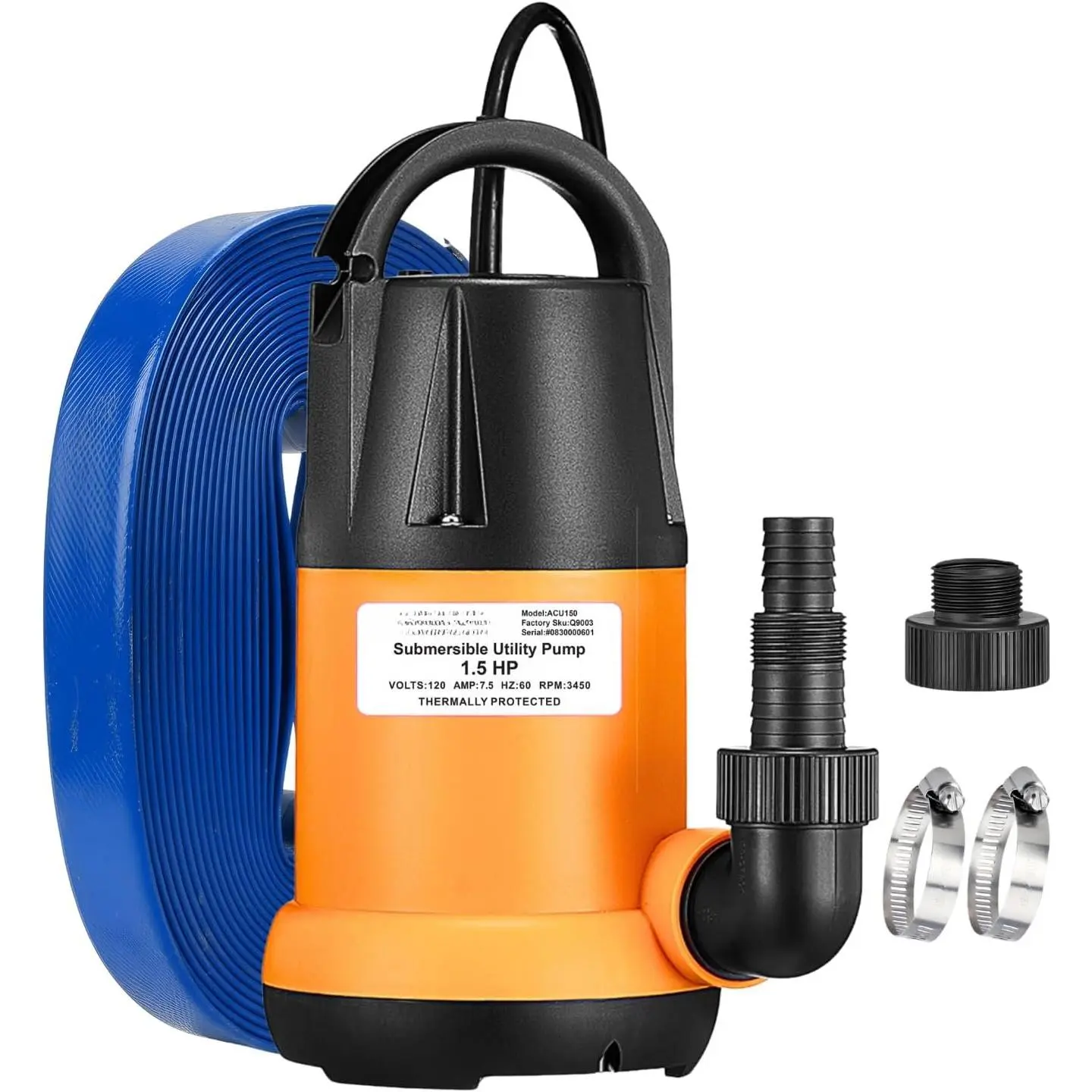 Submersible Water Pump With 25ft. Hose Kit, Sump Pump, Utility Pump with 25-Foot Power Cord, 4000GPH, Portable Water Pump for Swimming Pools, Garden Ponds, Basements, Multi-Purpose Drainage