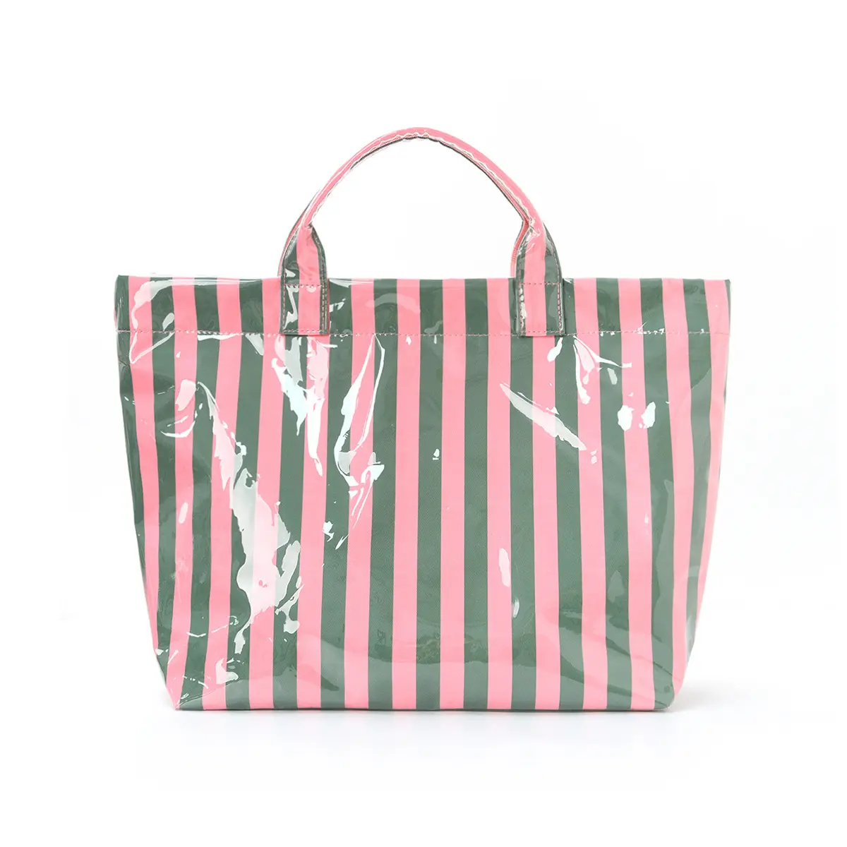 Striped PVC Tote Bag with Handle Opening - High-Capacity, Lightweight, Soft, Casual, Trendy, Portable Shoulder Bag for Commuter & Travel Use (All-Season Party Gift, Festive & Party Supplies)