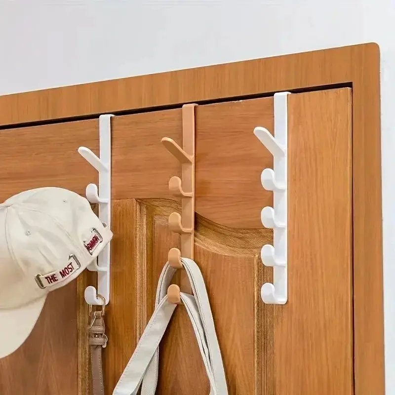 Plastic Over-the-Door 5-Hook Hangable Clothes & Bag Hanger, Lightweight Mountable Decor for Space-Saving Organization