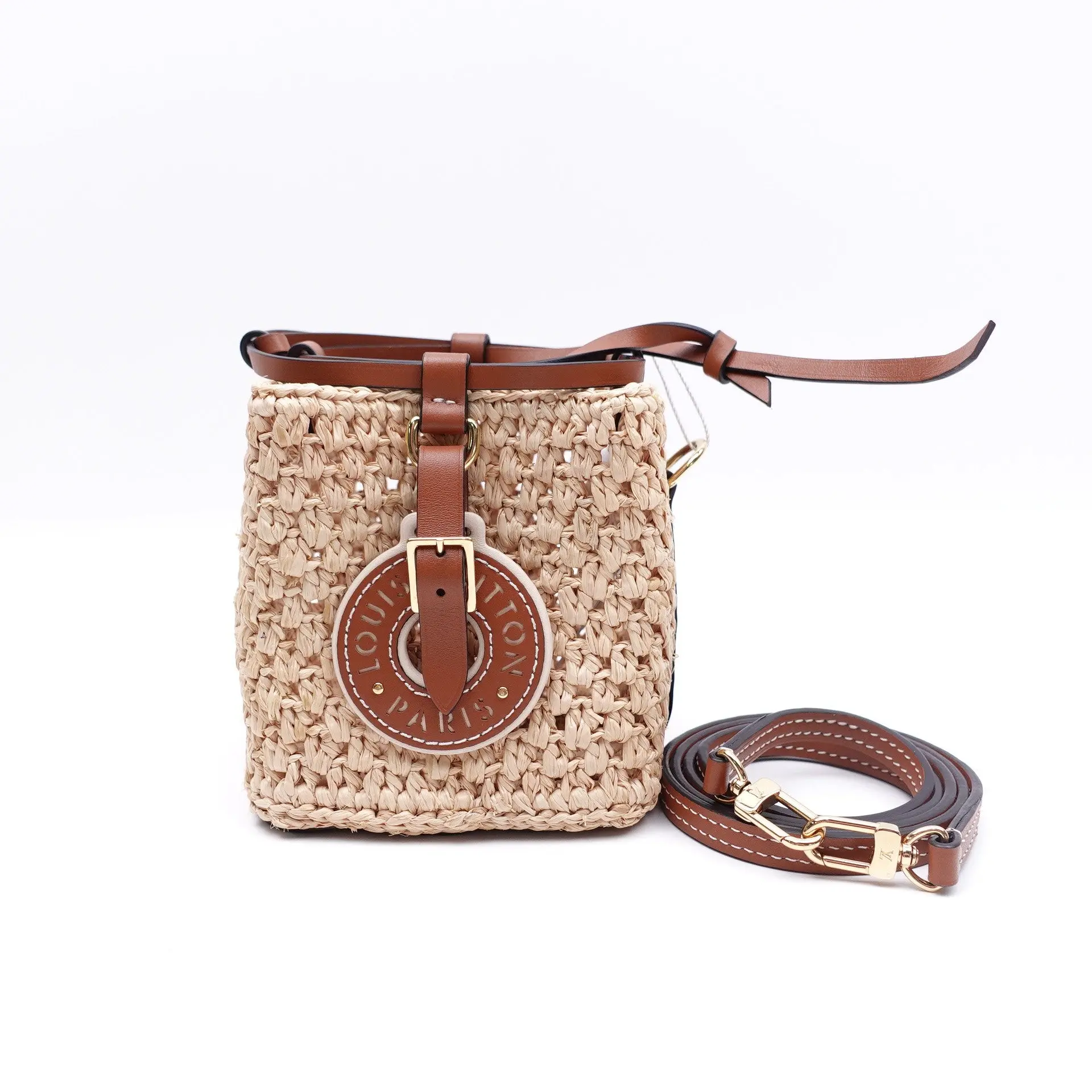Pre-owned Dior raffia and leather Bucket Bag Natural Raffia Brown Leather T10423161