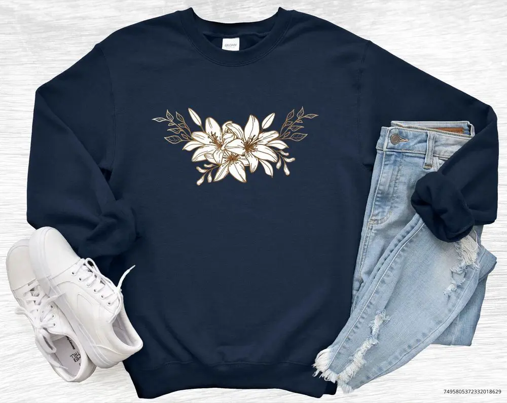 Boho Floral Unisex Sweatshirt, Plant Women's Minimalist Flower Sweater, Mothers Day Gift, Wildflower Sweater, Wild Flower Boho Sweatshirt