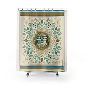 Owl Mandala Shower Curtain, Bohemian Decor, Nature-Inspired Bathroom, Owl Lovers Gift, Unique Home Accessory 71" × 74"