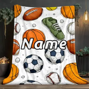 1pc of a Custom Name Portable Blanket for Football, Basketball, Rugby, And Baseball. This Lightweight Bedding Is Ideal for Travel, Camping, And Can Be Used in Living Rooms, Offices, Sofas, Chairs