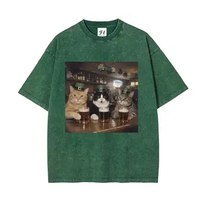 Unisex Cat Vintage Shamrock Vintage Washed T-Shirt   – St. Patrick’s Day Graphic Tee